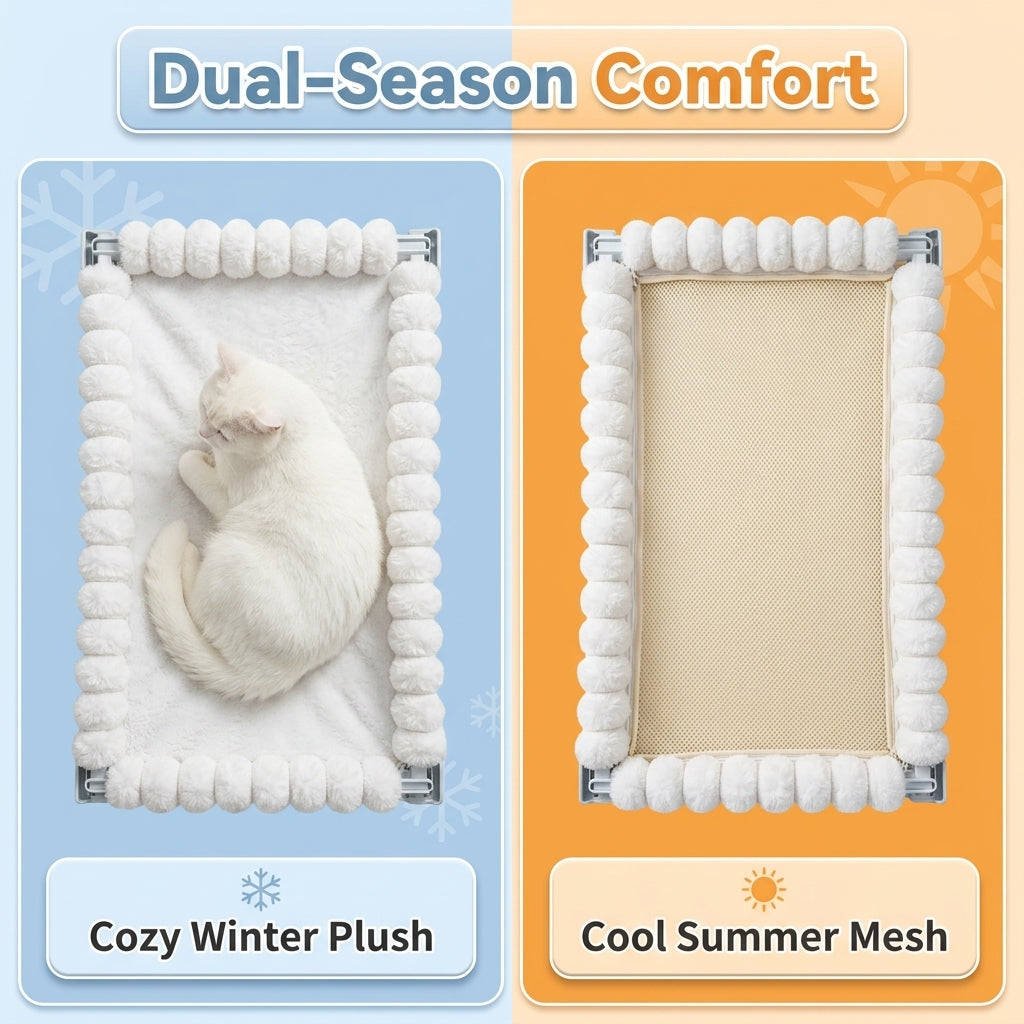 JOPOY Premium Window Mount Cat Hammock with 4 Large Suction Cups & Soft Bubble Cushion, White