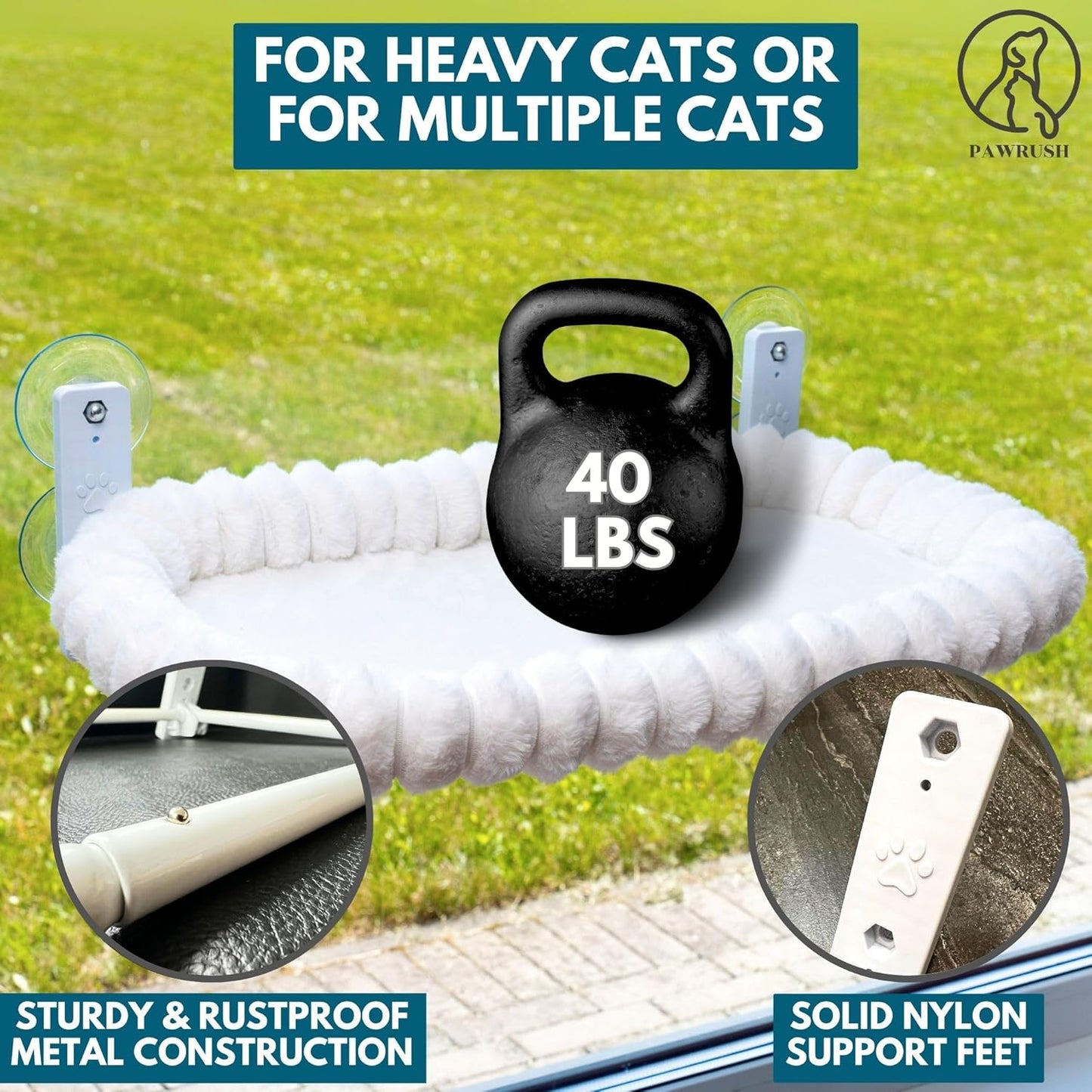 JOPOY Premium Window Mount Cat Hammock with 4 Large Suction Cups & Soft Bubble Cushion, White