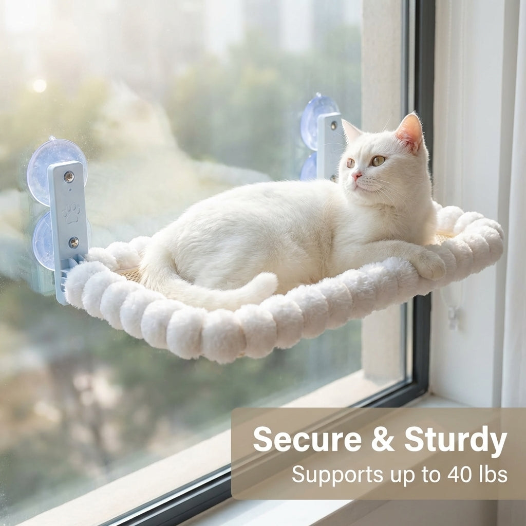 JOPOY Premium Window Mount Cat Hammock with 4 Large Suction Cups & Soft Bubble Cushion, White