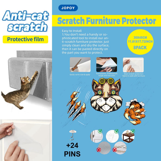 Anti Cat Scratch Furniture Protector, 8-Pack Couch Protector from Cat Claws - Heavy-Duty, Easy-to-Apply Scratching Deterrent and Shield for Sofa Corners, Walls, Doors