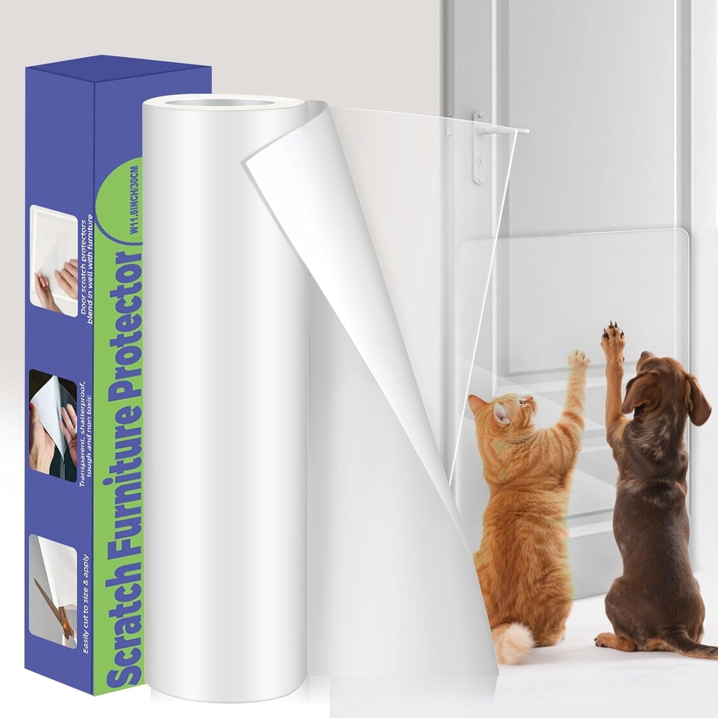 JOPOY Cat Scratch Furniture Protector: Cat Anti Scratch Tape - Door Protector from Dog Scratching Transparent, 17.72" x 9.8FT