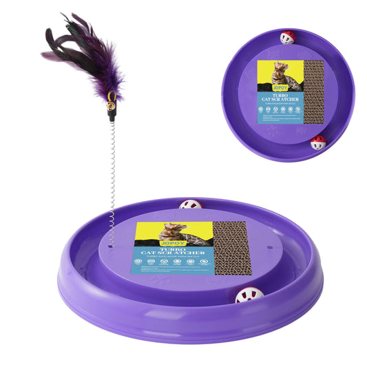 Interactive Cat Scratcher & Toy with 2 Self-Rotating Balls & 1 Kitten Cat Ball Track Toy Cat Scratcher, Purple