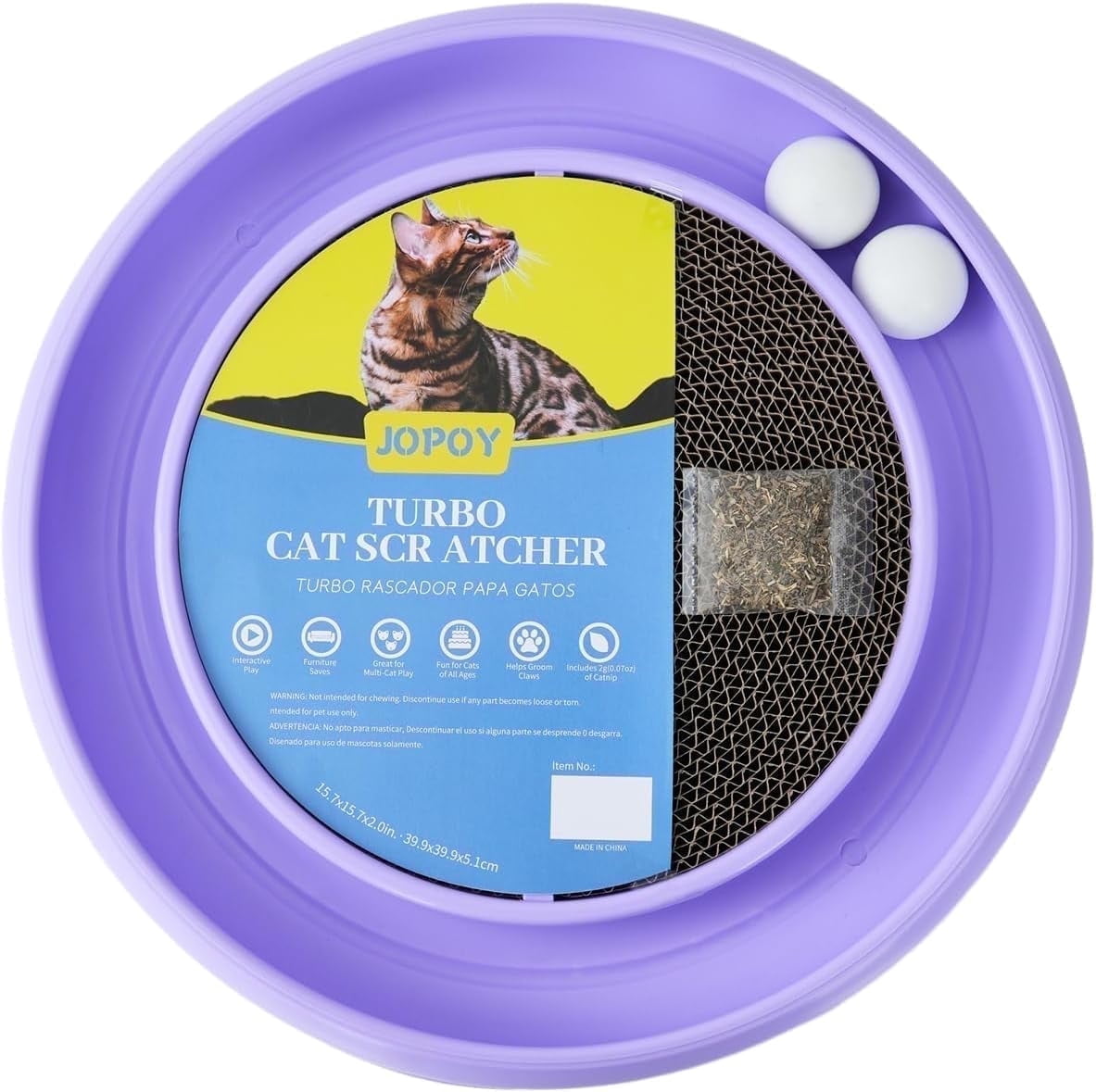 Interactive Cat Scratcher with Two Rotating Balls,Durable Scratch Pad for Indoor Play,Eco-Friendly Purple Sisal,2-in-1 Cat Toy