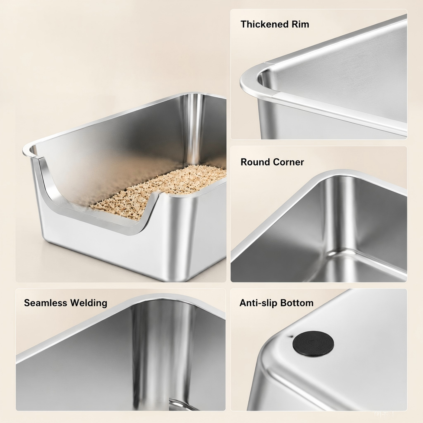2PACK Stainless Steel Litter Box 23.6" L X 15.7" W X 5.9" H
